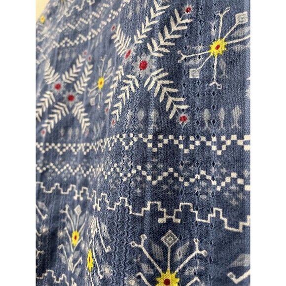 ~Anthropologie Forever That Girl S Embroidered Smocked Blouse Blue Faux Wrap Top - Picture 5 of 16